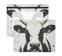 Quteprint Paquete de 2 estuches para carpetas de 3 anillas, carpeta de pintura artística de vaca negra y blanca, estuche para lápices A4 con ventana transparente con cremallera, organizador duradero