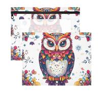 Quteprint Paquete de 2 estuches para carpetas de 3 anillas, diseño de mandala, boho, animal, búho, estuche para lápices, bolsa de archivo A4 con ventana transparente con cremallera, organizador