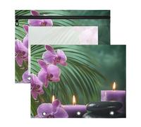 Quteprint Paquete de 2 estuches para carpetas de 3 anillas, velas Zen japonesas, carpeta de orquídeas, estuche A4 con ventana transparente con cremallera, organizador duradero de gran capacidad para