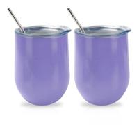 QUTHZZHY Copa de Vino de Acero Inoxidable 2 Vasos, Taza de Café con Tapa 12oz, Taza Termo de Doble Capa, Vaso de Vino de Metal sin Tallo, Taza de Viaje Aislada Reutilizable, para Camping, Viajes