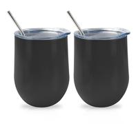 QUTHZZHY Copa de Vino de Acero Inoxidable 2 Vasos, Taza de Café con Tapa 12oz, Taza Termo de Doble Capa, Vaso de Vino de Metal sin Tallo, Taza de Viaje Aislada Reutilizable, para Camping, Viajes