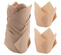 Qutsvosh 50 forros para cupcakes de tulipán, papel para hornear tulipanes y magdalenas, sin blanquear, color piel de vaca, fácil de instalar