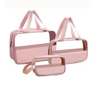 Qutsvosh Bolsa de CosméTicos de Retazos Bolsa de Almacenamiento de Maquillaje Bolsa de BañO TranslúCida de Gran Capacidad Bolsa de Almacenamiento de Viaje Impermeable Rosa