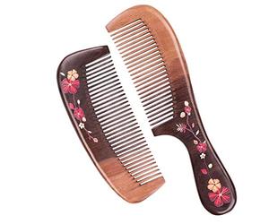 Qutsvosh Peine del de Madera- Peine de Dientes Finos, Unisex-Libre de EstáTica Exfoliante Natural Barba Peinado de Madera Peine de Madera de