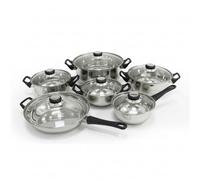 Quttin | Batería de Cocina de 12 Piezas de Acero Inoxidable Apta para Inducción, Gas y Vitrocerámica - Juego de 4 Ollas, 1 Cazo y 1 Sartén con Tapas de Cristal, Perfecta para Todas las Cocinas