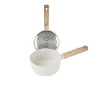 QUTTIN - Cazo Ecook 16 cm Antiadherente Cerámica PFAS Free, Aluminio Reciclado, Sin Tóxicos, Apto para Inducción Gas Vitro Eléctrico Halógeno, Mango Detalle en Madera