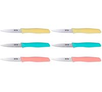 Quttin Cuchillo Pelador Profesional Set de 3 Piezas. Ligero y Manejable con Hoja Afilada, Pelador de Patatas. Mango Polipropileno en 3 Colores. Modelo Samba (Paquete de 2)