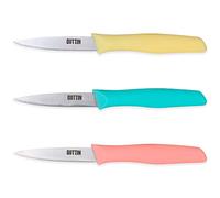 Quttin Cuchillo Pelador Profesional Set de 3 Piezas. Ligero y Manejable con Hoja Afilada, Pelador de Patatas. Mango Polipropileno en 3 Colores. Modelo Samba