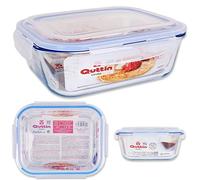 Quttin Fiambrera Cristal Comida Rectangular, Tapa con Goma Hermetica y Solapas, Valvula Microondas, Sin BPA, Horno Congelador y Lavavajillas, 2.4 litros, 21 x 25.5 x 9 cm