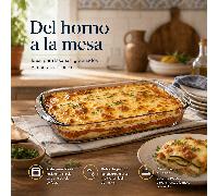 Quttin Fuente de Horno de Vidrio Borosilicato 5L, Bandeja Rectangular para Asados y Lasaña, para Horno, Microondas y Congelador, Ideal para Cocina Familiar y Preparación de Comidas.