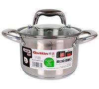 Quttin New Caesar - Olla Profesional Induccion, Cocina y Horno, Carerola Pequeña, Acero Inoxidable Antiadherente, Tapa Cristal y Asas, 16 cm/2 L