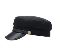 QUUPY 1 sombrero militar retro negro, gorra plana de cuero de algodón para capitán marinero, utilizada para fines de semana, uso diario, B, M