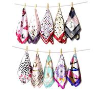 QUUPY 10 bufandas cuadradas para mujer, turbante con estampado similar a la seda, para bufanda para el cuello, pañuelos, decoraciones, etc. Color aleatorio, 50 x 50 cm