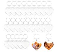 QUUPY 25 llaveros de acrílico transparente con forma de corazón en blanco para fotos, llavero con marco de fotos, llavero personalizado para regalos familiares