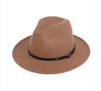 QUUPY Sombrero de jazz clásico para mujeres y hombres, sombrero estilo fedora de ala ancha con hebilla de cinturón de cuero, sombrero de fieltro de Panamá Gatsby, color caqui