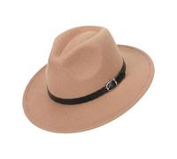 QUUPY Sombrero Fedora clásico con ala Ancha y Hebilla, Sombrero de Paja panameño de Fieltro para Mujer y Hombre, Rojo, Caqui, 6 7/8-7 1/8