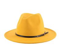 QUUPY Sombrero Fedora de ala Ancha para Mujer con Hebilla de cinturón, Sombrero clásico de Panamá, Amarillo, 6 7/8 / 7 1/8