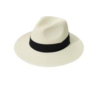 QUUPYSTORE Sombrero de paja Fedora para mujer, sombrero de verano de ala ancha, sombrero de paja enrollable, sombrero de verano plegable UPF 50+, blanco, 6 7/8 / 7 1/8