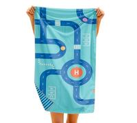 Quut - Toalla de playa para niños con juego - Microfibra de secado ultra rápido, sin arena, compacta y ligera (circuito, M - 140 x 70 cm)