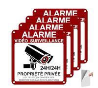 Quuylin 4 piezas panel cámara vigilancia, 15x15cm aluminio video vigilancia panel propiedad privada, panel de alarma video vigilancia con adhesivo y agujeros preperforados