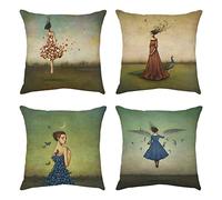 Quuzee 4 Piezas Fundas de Cojín 50x50cm Mujer Colorida Throw Pillow Covers Decorativo Fundas de Cojín para Sofá Cama Decoración para Hogar Set de 4 Cushion Cover （20x20in）