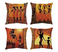 Quuzee 4 Piezas Fundas de Cojín 50x50cm Retro, Mujer Africana Throw Pillow Covers Decorativo Fundas de Cojín para Sofá Cama Decoración para Hogar Set de 4 Cushion Cover （20x20in）
