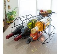 QUVIO Estante de Vino para 7 Botellas de Vino Organizador de Botellas botellero apilable Organizador de Bebidas diseño Hexagonal botellero Acero botellero para Cocina Comedor Bar (Negro)