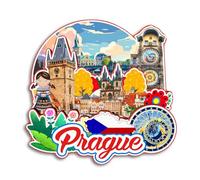 Quwsne Imán de nevera Praga Imán de Nevera Checo Ciudad Viaje Recuerdos Turista Regalos 3D Puntos de referencia clásicos Artesanía hecha a mano Decoración del hogar -3899