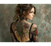 Quxaoqiao Adultos y Principiantes Diamond Painting Taladro Completo 5D DIY Arts Kits Genial Tatuado Imagen Bordado Diamante Pintura Pintura Para Decoración Pared Hogar Taladro Cuadrado 35x45cm AE2593