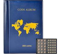 QuxetlRyz Album Monedas Coin Collection Book Holder Album for Collectors, 300 Pockets Coins Display Storage Case, Collecting Sleeves Organizer Box(Blue)