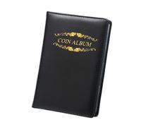 QuxetlRyz Album Monedas Durable Crown/Rose Print Coin Album PU Leather Mini Pocket Coins Collection Book 120 Pockets Holder Booklet Collector(Black 2)