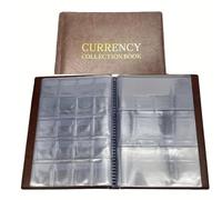 QuxetlRyz Album Monedas PVC Coin and Currency Storage Album Stamp Jewelry Collection Folder Paper Money Protective Cover Collectors(Brown,5 * 20-Grid Coins/banknotes)