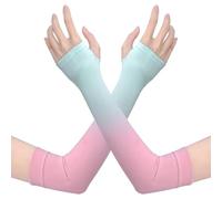 QUXVUIS 1 par de mangas de brazo seda helada con protección UV, mangas brazo para Fitness, culturismo, manga solar, protector solar para correr, ciclismo, golf, Gradiente verde rosa