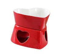 QUXVUIS Accesorios para calentar quesos con velas y un recipiente de cerámica para cocinar. Recipiente de cerámica con forma corazón para manualidades cocina. Mini olla para fondue mantequilla,