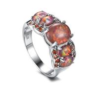 QUXVUIS Anillo de lujo con piedra ovalada, ópalo de fuego, 5 piedras, joyería, accesorios para dedos, piedra natal iris, propuesta boda para mujer