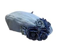 QUXVUIS Boina vintage para mujer, ligera, cómoda y elegante, accesorio ideal para primavera, verano y otoño. La boina no realza los rasgos faciales, sino, Color de mezclilla claro, 56cm a 59cm