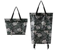 QUXVUIS Bolsa de Compras Plegable Reutilizable con Ruedas, Experiencia de Compra al Siguiente Nivel, Hecha satén, Bolsa Plegable para Carrito Compras, Impresión Rosas