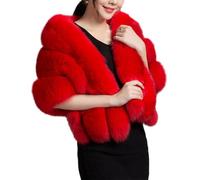 QUXVUIS Bufanda de piel sintética de invierno para mujer, cuello súper suave para vestido novia Cheongsam elegante, cuello Extra cálido, chal con en V, rojo