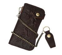QUXVUIS Cartera de Cuero para Hombre con Cadena, Carteras antirrobo, Soporte para Tarjetas de identificación multitarjeta, Monedero Moda, Monedero Viaje para teléfono móvil, dragón/marrón Oscuro