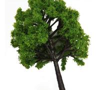 QUXVUIS Colección de 4 árboles modelo con alturas dinámicas, elaborados con troncos marrones y follaje verde claro fresco. Tronco marrón destacado y hojas verde claro.