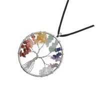 QUXVUIS Colgante de árbol de cristal piedra triturada, collares cuerda, vida Para Reiki, péndulo femenino moda, joyería boda colorida, Plata (cuerda cuero), 14g