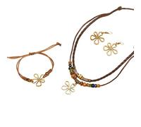 QUXVUIS Conjunto de pendientes de flores huecas y collar de cuentas. Colección de joyas bohemias con estilo. Joyas bohemias para mujeres del Reino Unido, Vistoso, Juego de 3 piezas