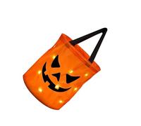 QUXVUIS Cubo de dulces para Halloween con luz LED, bonito patrón de calabaza, sin olor, luz LED de poliéster, bolsa de dulces de calabaza para Halloween, naranja rojo 2