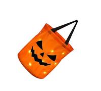 QUXVUIS Cubo de dulces para Halloween con luz LED, bonito patrón de calabaza, sin olor, luz LED de poliéster, bolsa de dulces de calabaza para Halloween, Naranja Rojo 1