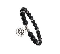 QUXVUIS elástica con cuentas, dije de piedra de color, colgante loto, cadena, cuentas piedra lunar, brazalete elástico moda, negra