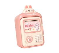 QUXVUIS Encantadora alcancía con función de cajero automático electrónico que fomenta la gestión del dinero. La alcancía para niños pequeños comienza, Rosa, 14.5 x 11.5 x 25 cm