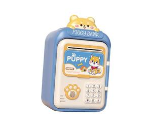 QUXVUIS Encantadora alcancía con función de cajero automático electrónico que fomenta la gestión del dinero. La alcancía para niños pequeños comienza, Azul, 14.5 x 11.5 x 25 cm