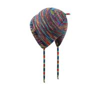 QUXVUIS Gorro de punto retro con orejeras, gorro de pescador de invierno, estético, apto para todos los tamaños de cabeza, no para mujeres, de punto arcoíris con cordón y