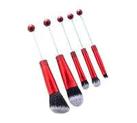 QUXVUIS Juego de brochas de maquillaje fibra sintética suave con brochas cosméticas con cuentas únicas, juego maquillaje profesional para viajes Daughters, Rojo, 15.1 cm