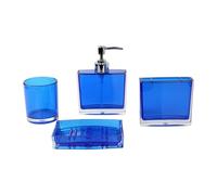 QUXVUIS Organizador de baño completo, jabonera, dispensador de loción, portavasos para cepillo dientes, juego que incluye 1 botella loción y organizador, Azul